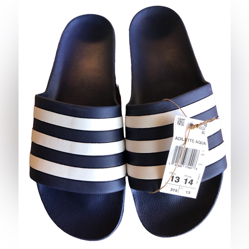 Adidas Blue & White Stripe Slides Size 13